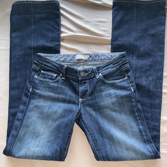 PAIGE Laurel Canyon Low Rise Dark Blue Denim Jeans Long Length 34.5” Inseam - Picture 10 of 16